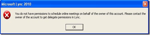 Lync Delegate - Outlook error