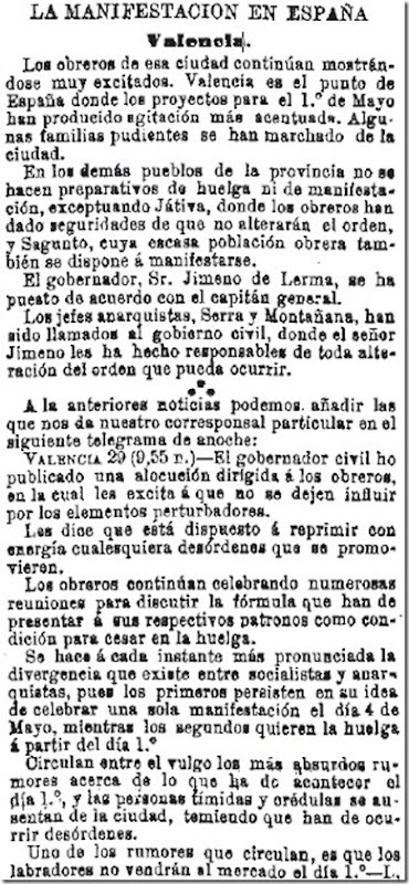 1890-04-30 - La Iberia - 01 (Preparativos del 1º de Mayo - Valencia)