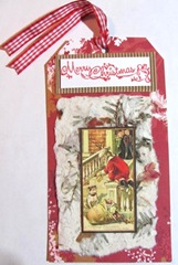 2011 Holiday Christmas tag with handmade paper santa
