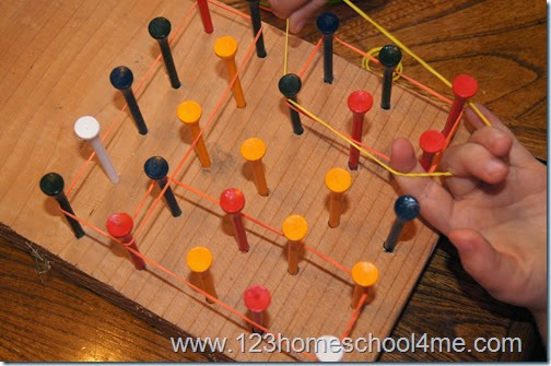 Homemade Geoboard to practice Kindergarten Shapes Homemade Geoboard to practice Kindergarten Shapes