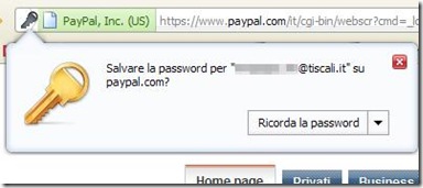 Notifica salvataggio password accesso al sito internet