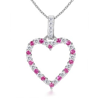 Round Pink Sapphire and Diamond Heart Pendant