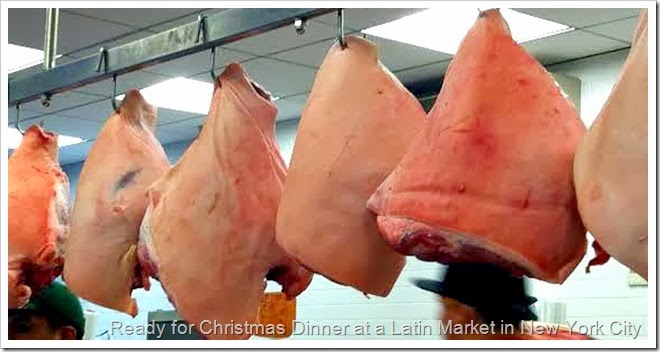 Pork Leg hanging in a market