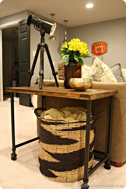 wood and metal industrial side table