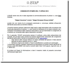 Comunicato ISVAP 17 aprile 2012
