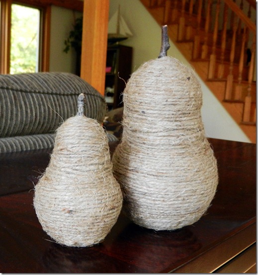 diy projects with jute--diy styrofoam pears wrapped in jute