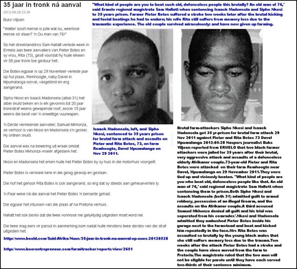 BOTES Pieter 76 FARM ATTACKERS ISAACK MADONSELA AND SIPHO NKOSI 31 GET 35 YEARS PRISON FOR ATTACK ASSAULTS NOV292011 REMHOOGTE FARM DAVEL MPUMALANGA