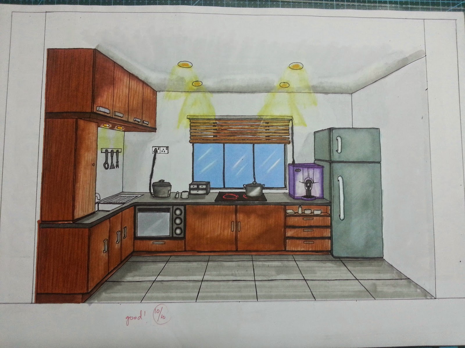 One Point Perspective Kitchen