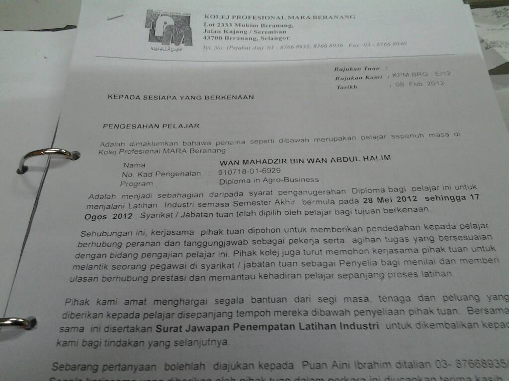 Surat Permohonan Penginapan Kolej - Selangor i