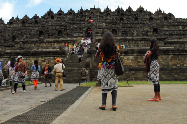 Batik Sarongs everywhere at Borobudur Temple, Indonesia