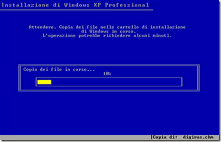 Attendere copia dei file nelle cartelle di installazione di Windows in corso