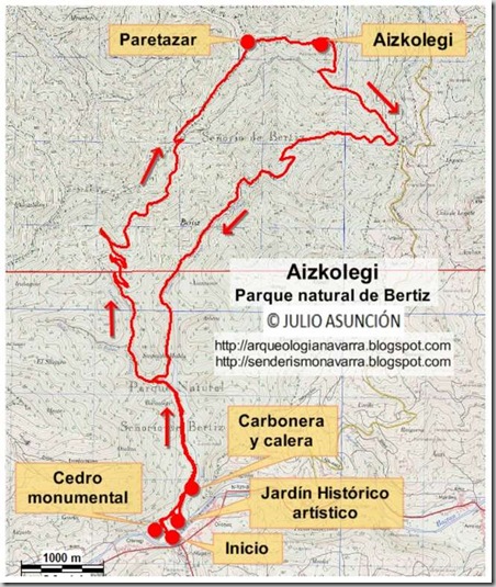 Mapa ruta Aizkolegi - Parque natural de Bertiz