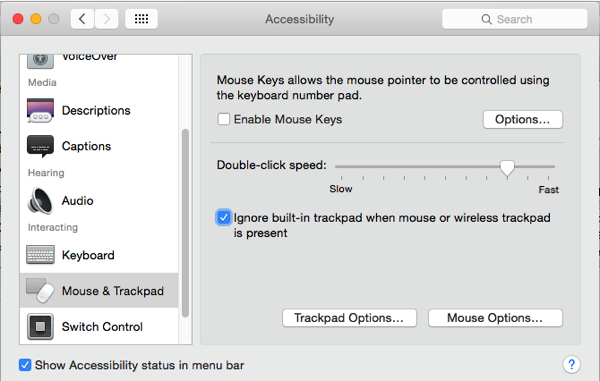 OS X Yosemite select the button