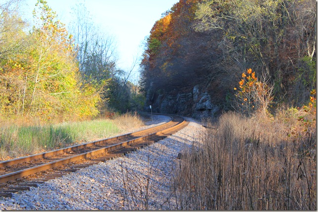 Railroad tracks winding through the Missouri River Bluffs