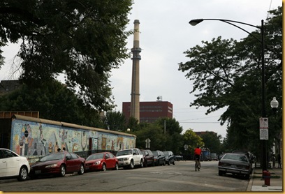 The smoke stack of the Fisk Generating plant, a coal powered power plant, is located in an urban setting near Dvorak Park in the Pilsen the neighborhood.  <br><i>Jose More/Chicago News Cooperative<br></i>  