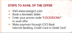 Ezeego promo code with icici bank credit or debit card or netbanking
