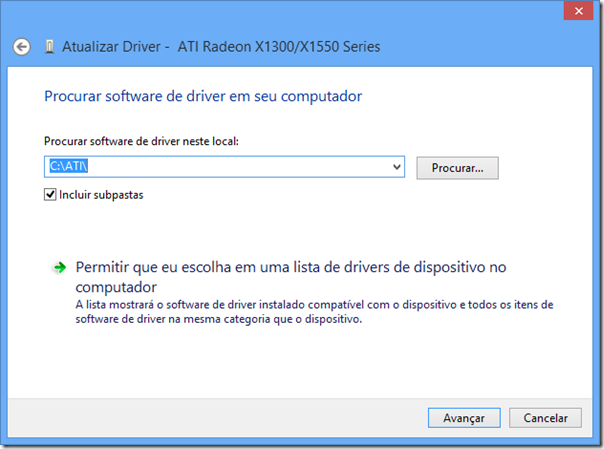 Selecione a pasta C:\ATI\, depois clique em Avançar