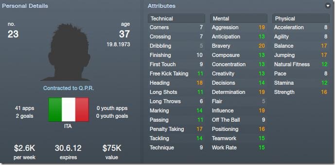 Marco Materazzi in Football Manager 2012