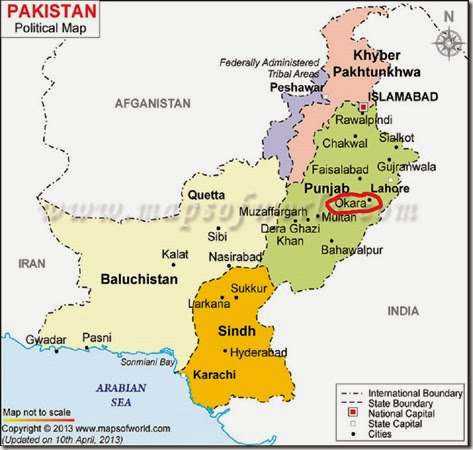 Pakistan Political Map Okara Circled