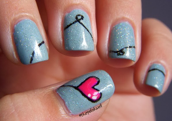 Blue Pink Heart Valentine Nails Pink And Blue Nail Designs