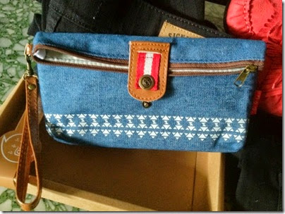 Chambray blue pouch with tribal print