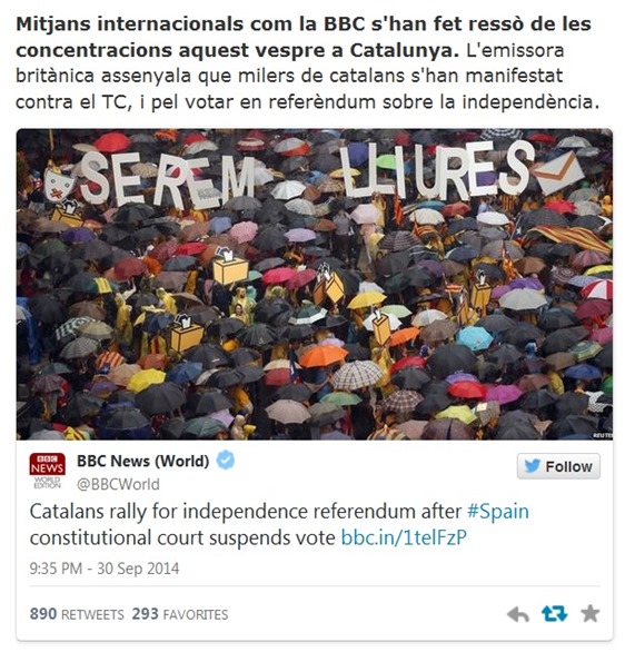 BBC anoncia las manifestacionS de Catalonha