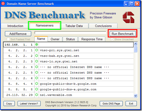DNS Benchmark avviare il test