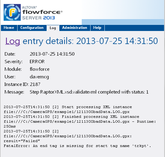 FlowForce Server log entry details