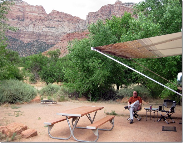 Relaxing at Watchman Campgrouds in Zion National Park. Site B036.
