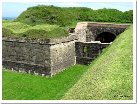 Gun emplacements like this faced each other to catch the enemy in across fire. Guns were also behind the mounds on top.