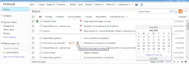 Hotmail flags on top and instant actions
