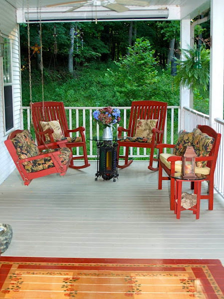 Front Porch Design Colorful Flowers And Cushions Front Porch Furniture