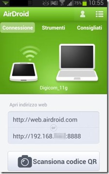 Indirizzi per accedere a AirDroid dal browser