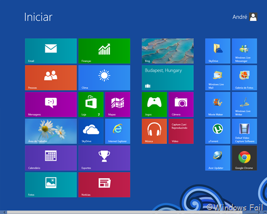 Tela inicial do Windows 8