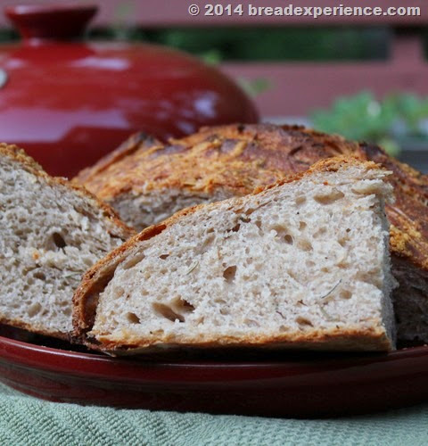 Sourdough Asiago Rosemary Spelt Bread baked in Emile Henry Bread Cloche