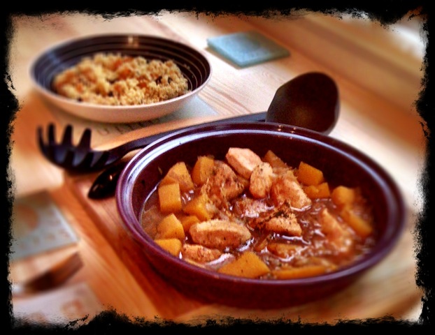 Chicken and butternut squash tagine with orange-infused apricot and raisin couscous