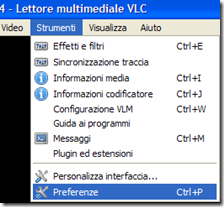 VLC accedere alle Preferenze