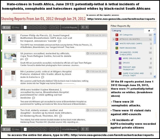 HATECRIMES BY BLACKRACIST SOUTH AFRICANS JUNE 2012 HOMOPHOBIA XENOPHOBIA and AGAINST WHITES