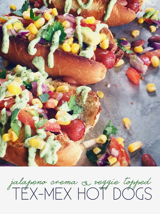 Tex Mex Hot Dogs with Jalapeno Crema