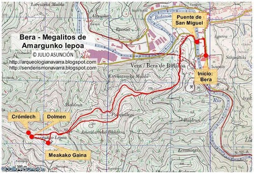 Mapa ruta megalitos de Amargunko lepoa