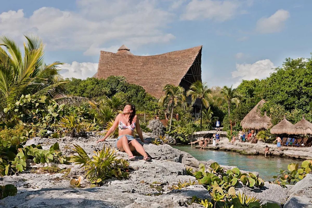 Playa-del-Carmen-Xcaret - Sunbathing at Xcaret Park, south of Cancun, Mexico. 