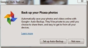 An invitation to use Auto Backup from Picasa