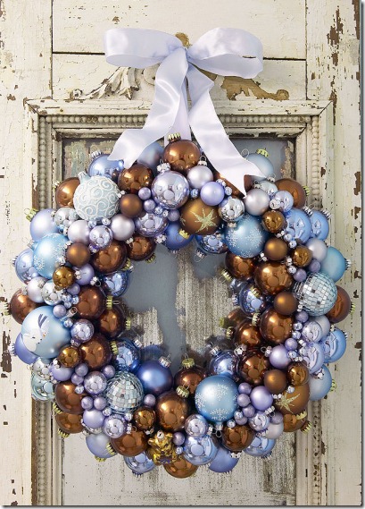 Winter wreath--brown and blue ornament wreath