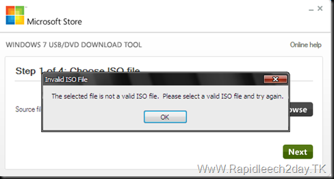 The selected file is not valid ISO file Windows 7 DVD USB tool