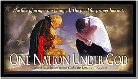 G Washington & American Praying, Flag & Under God