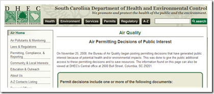South Carolina Department of Health and Environmental Control Air Quality Permits