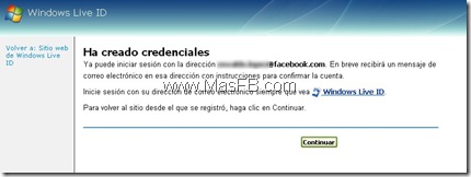 Crear Credenciales MSN para Facebook.com