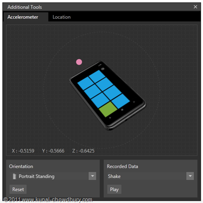 WP7.1 Demo - Accelerometer Tool - Placing the Phone in Emulator