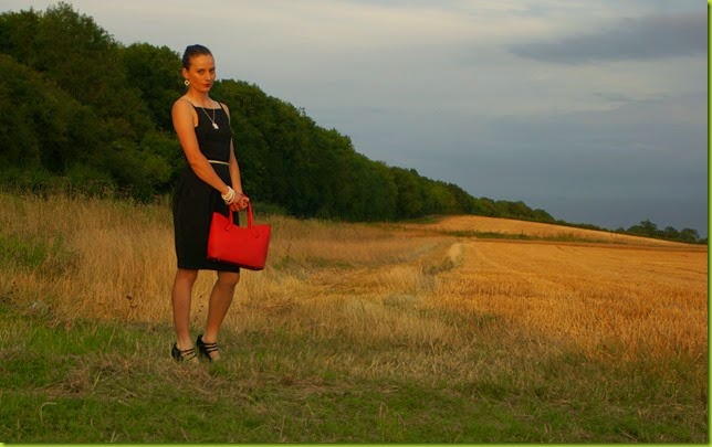 little black dress in golden field