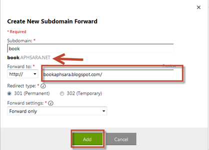 การใช้ subdomain name ใน blogger